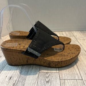 Vionic Wedge Sandal Women's 8 Black Anitra Cork Wedge Adjustable Straps